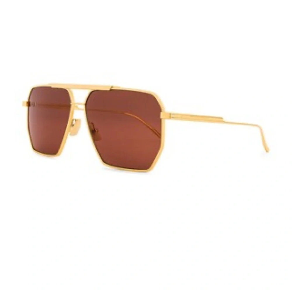 Bottega veneta Light Ribbon Pilot Sunglasses in Shiny Gold & Solid Warm Brown - Picture 2 of 8